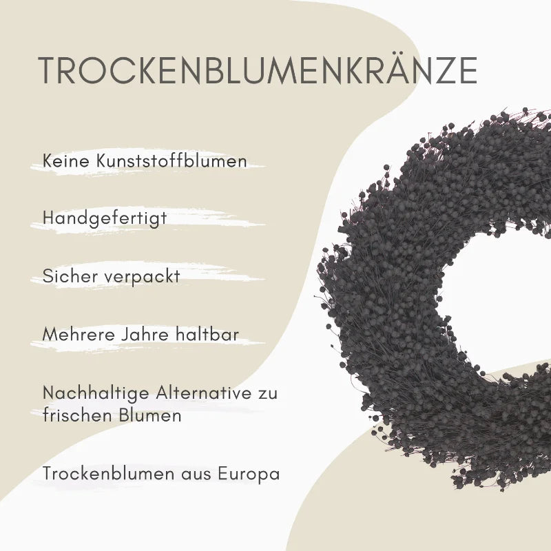 Trockenblumenkranz - Flachs schwarz Ø 40 cm
