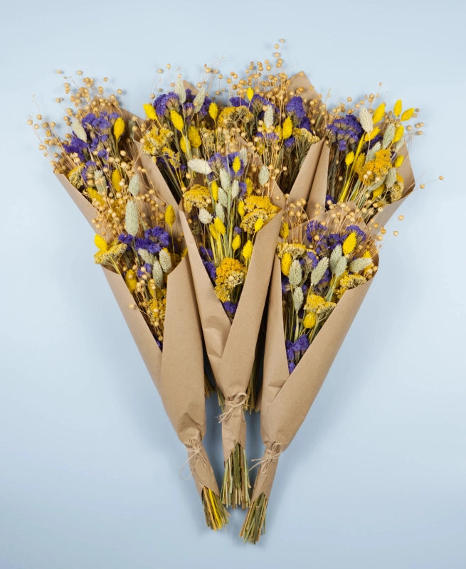 Trockenblumenstrauß Gelb-Lila